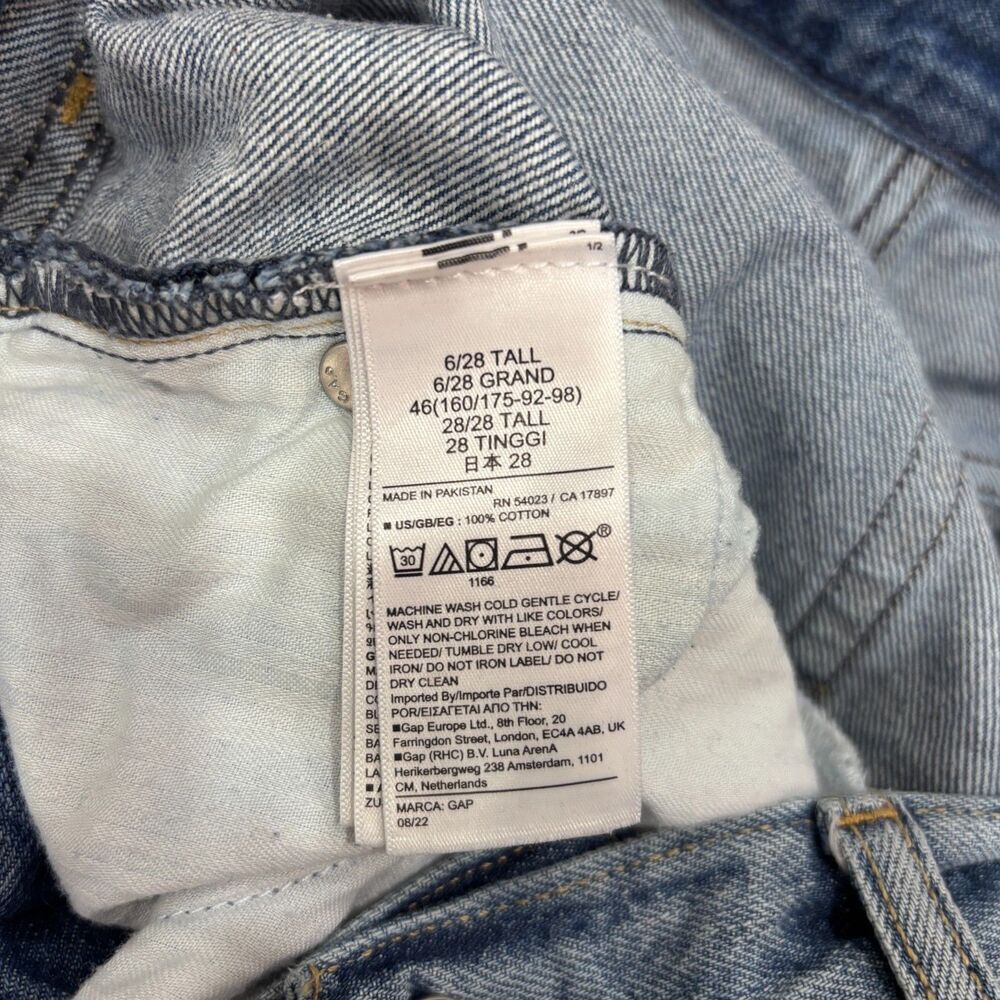 The Gap Low Rise Wide Leg Distressed Stride Jeans Women's Size 28/6 Tall Raw Hem - Picture 4 of 10